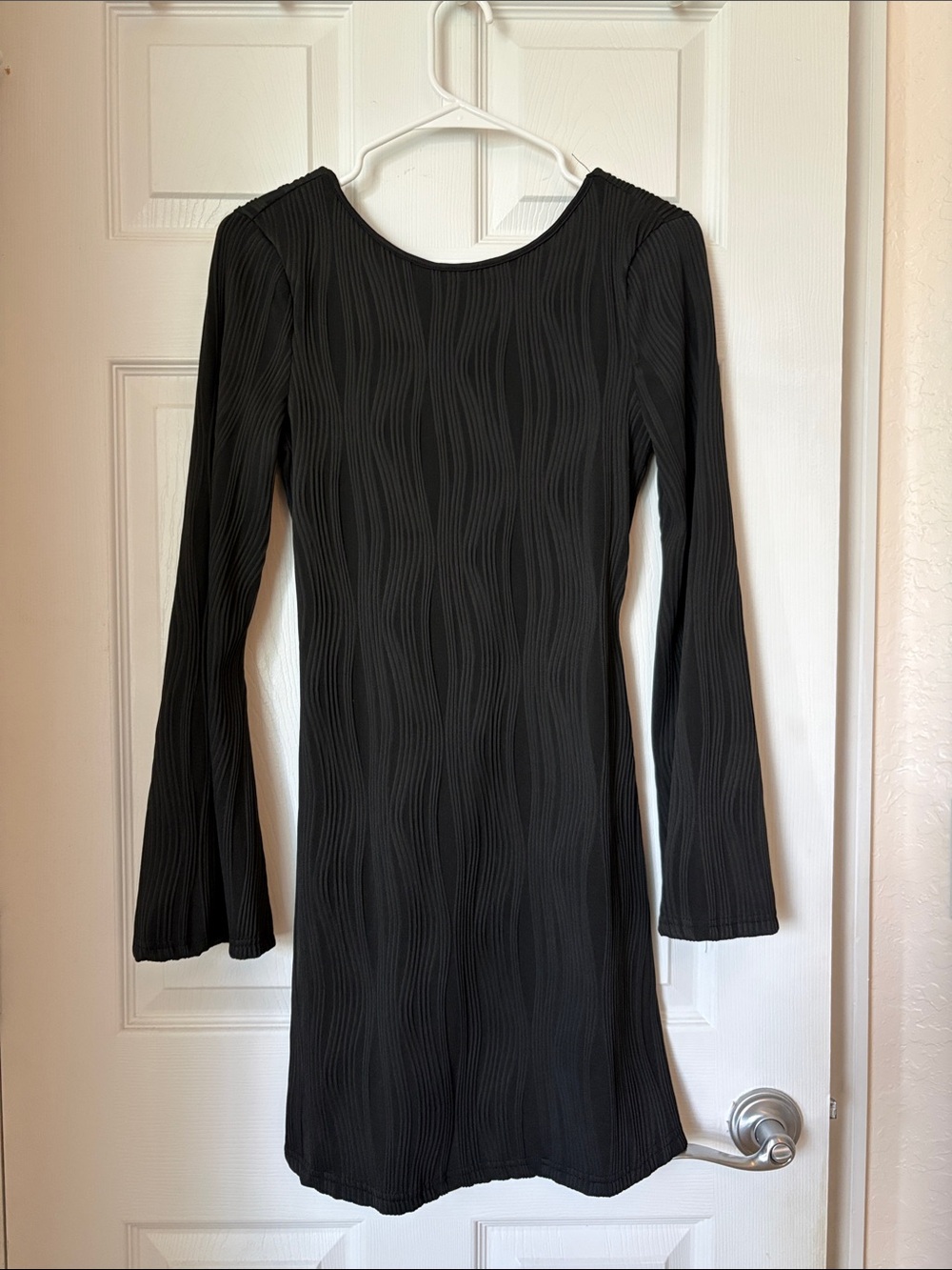 Black Long-Sleeve Textured Knit Dress